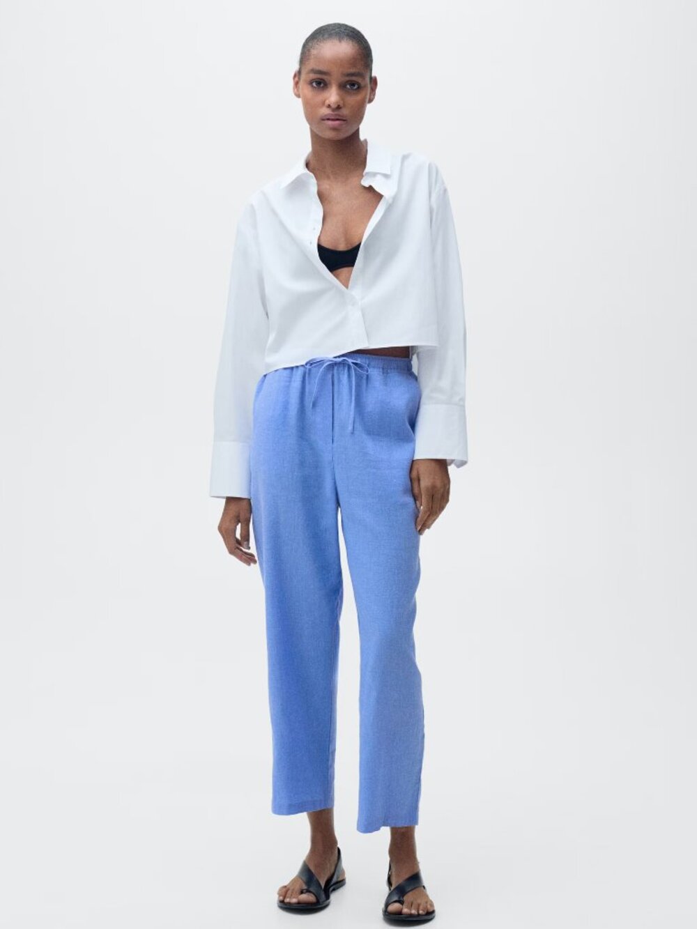Mango Straight linen-blend pants